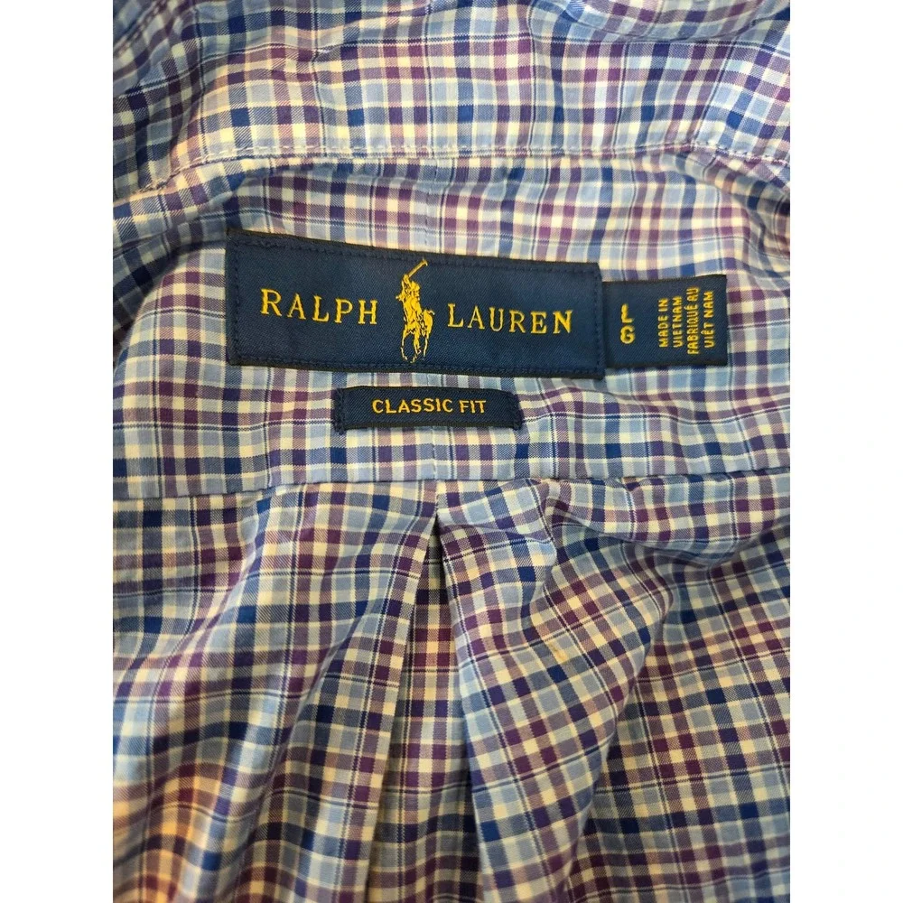 Polo Ralph Lauren Mens Classic Fit Plaid Button Down Shirt Blue Purple Large